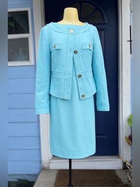 Lilly Pulitzer Suit Set Tweed Fringed‎ Trim Buttoned Jacket M